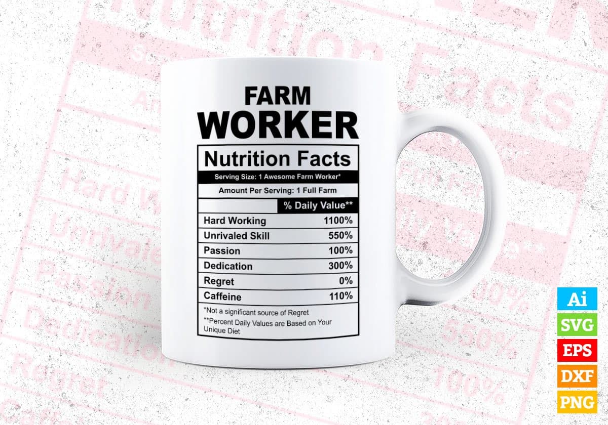 Farm Worker Nutrition Facts Editable Vector T-shirt Design in Ai Svg Files