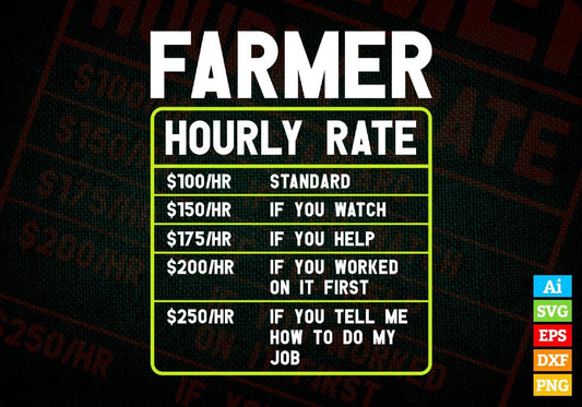 Farmer Hourly Rate Editable Vector T shirt Design In Svg Png Printable Files