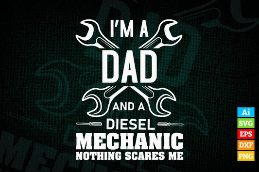 Father's Day Halloween Diesel Mechanic Dad Editable Vector T-shirt Design in Ai Svg Png Files