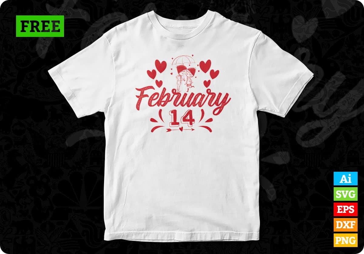 February 14 Valentine's Day T shirt Design In Svg Png Cutting Printable Files