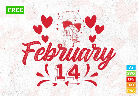 February 14 Valentine's Day T shirt Design In Svg Png Cutting Printable Files
