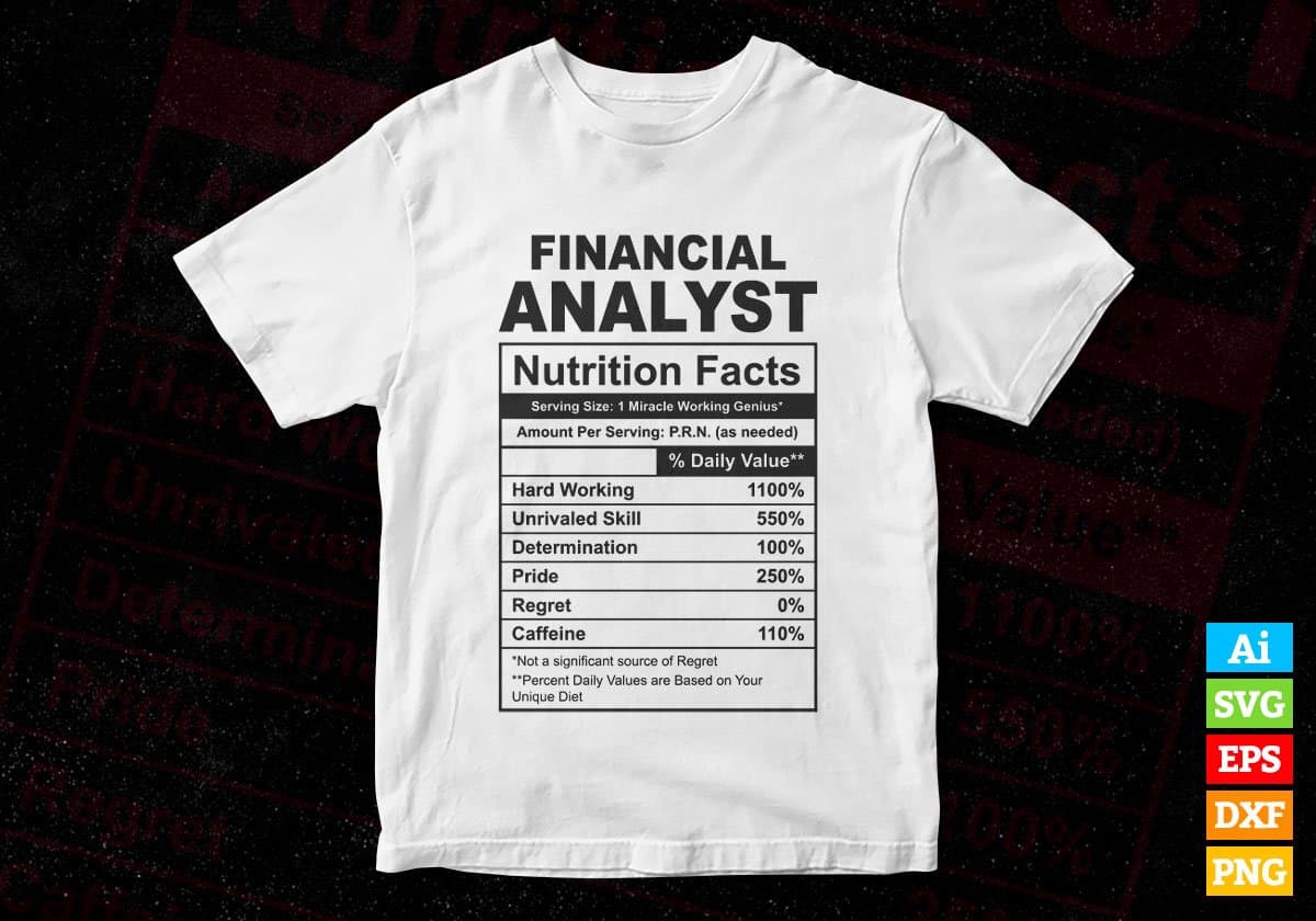 Financial Analyst Nutrition Facts Editable Vector T-shirt Design in Ai Svg Files