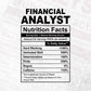 Financial Analyst Nutrition Facts Editable Vector T-shirt Design in Ai Svg Files