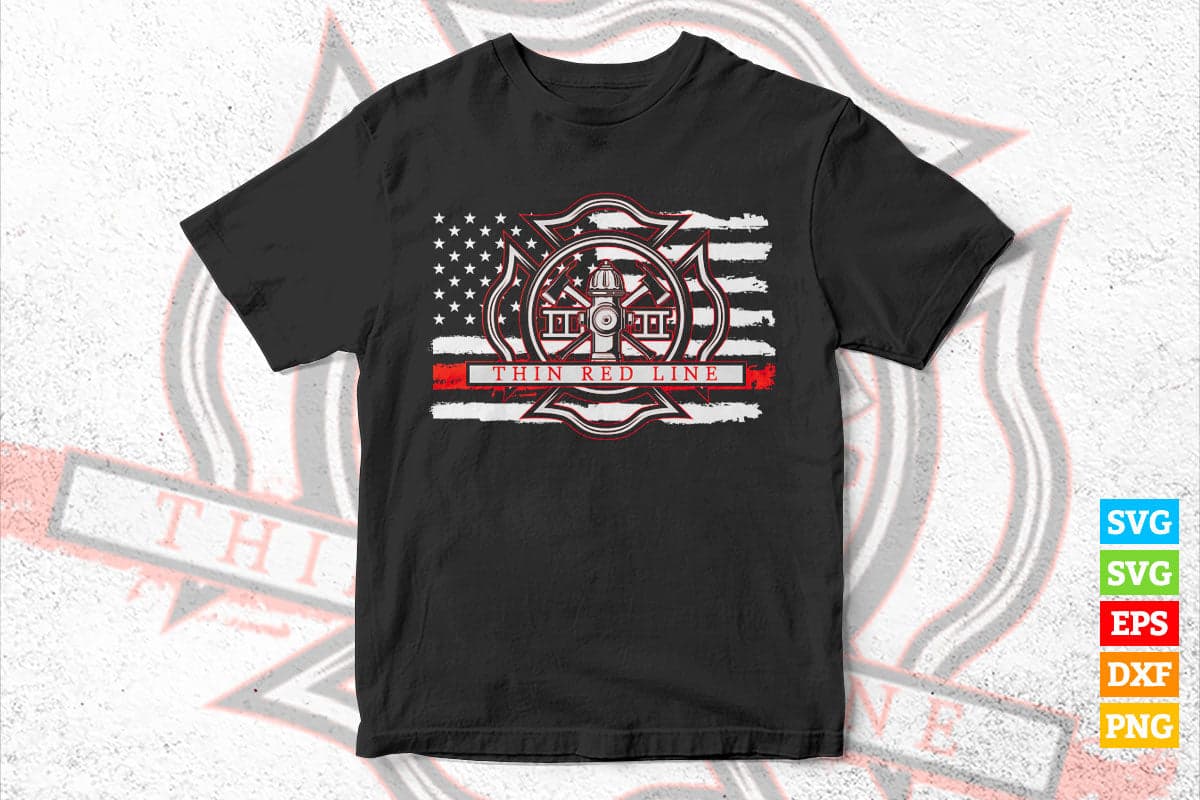 Firefighter Thin Red Line Fire Department Vector T shirt Design in Svg Png Files