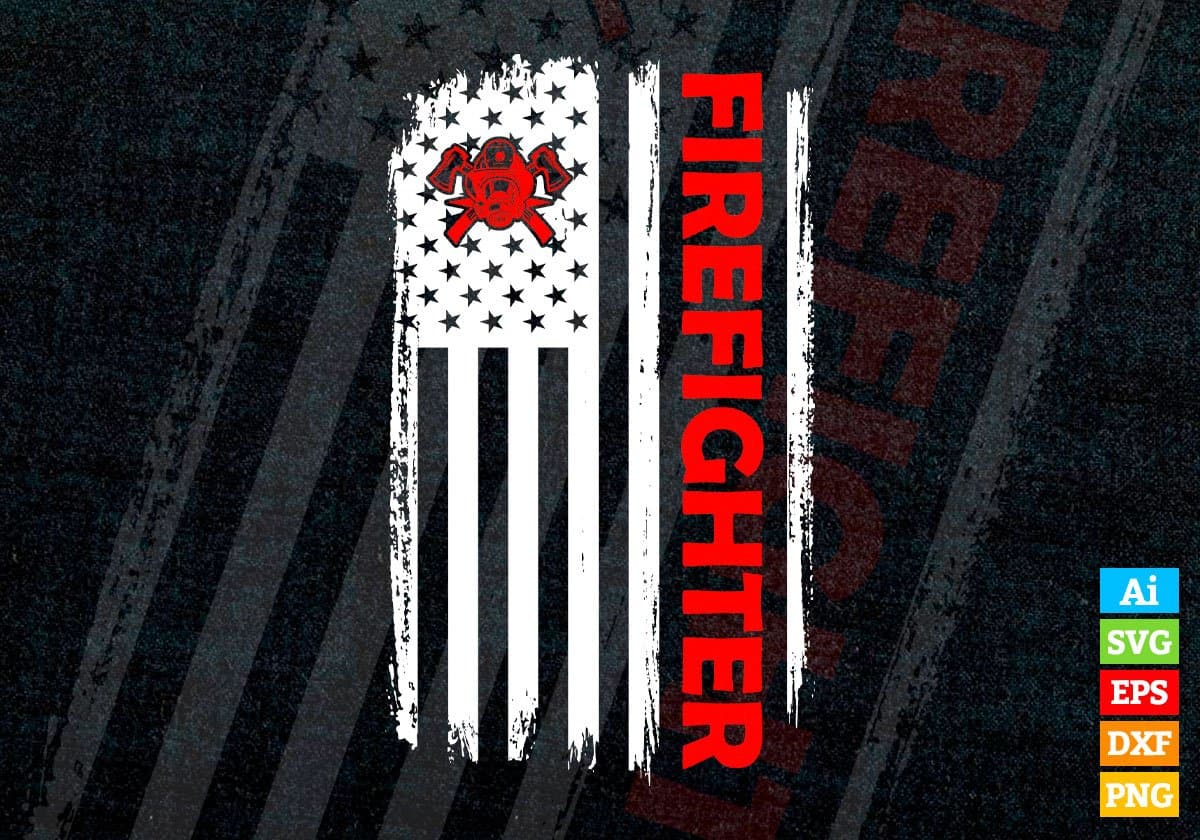 Firefighter USA Flag Proud Professions Gift Editable Vector T-shirt Design in Ai Svg Files