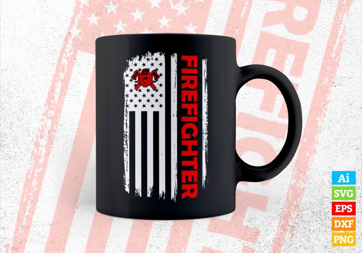 Firefighter USA Flag Proud Professions Gift Editable Vector T-shirt Design in Ai Svg Files