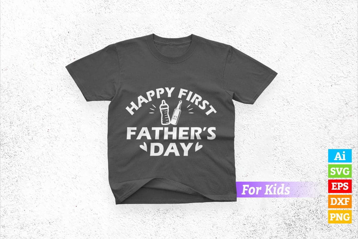First Fathers Day Beer and Bottle Baby Kids Editable Vector T-shirt Design in Ai Png Svg Files