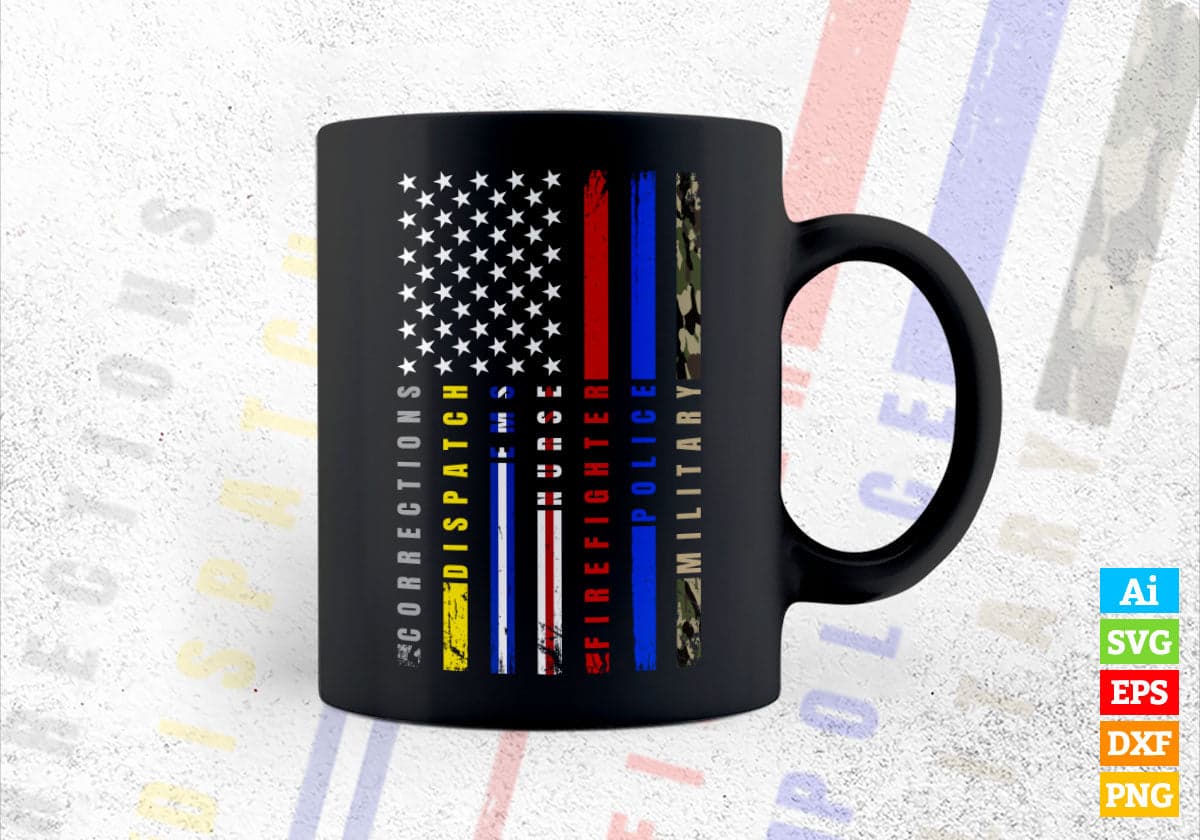 First Responders Hero Flag Nurse EMS Police Fire Military Editable Vector T shirt Design in Ai Png Svg Files.