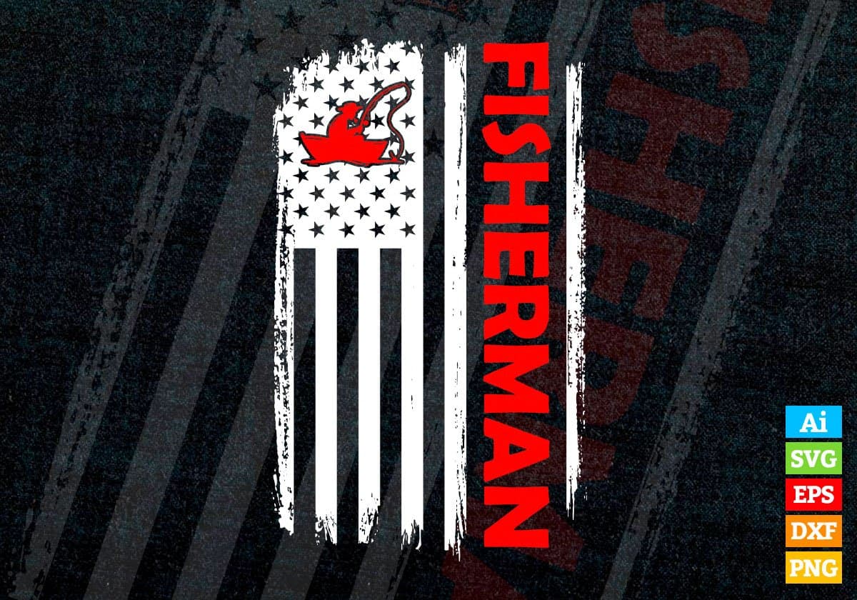 Fisherman USA Flag Proud Professions Gift Editable Vector T-shirt Design in Ai Svg Files