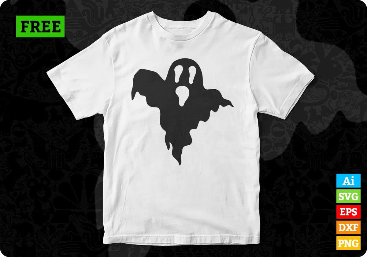 Free Ghost Halloween Silhouette Vector T shirt Design In Png Svg Cutting Printable Files