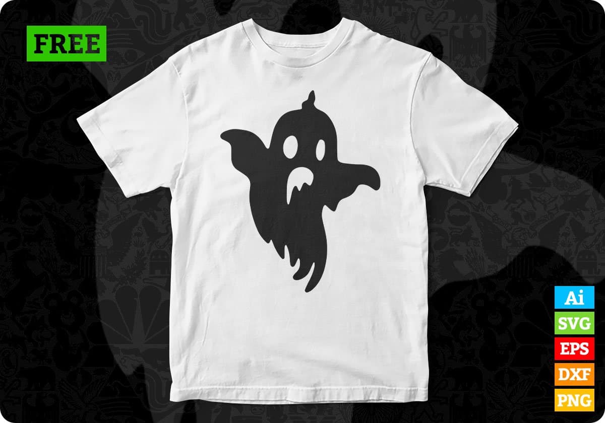 Free Scary Ghost Halloween Silhouette Vector T shirt Design In Png Svg Cutting Printable Files