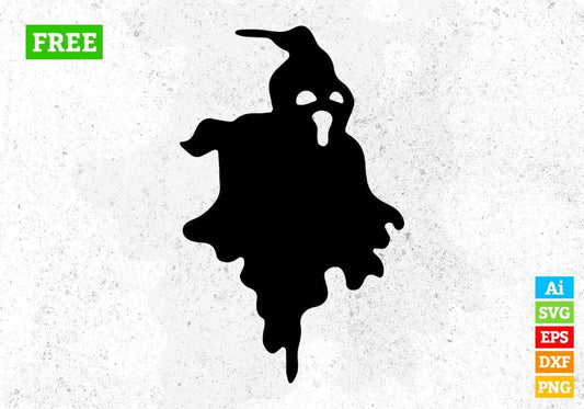 Free Spooky Halloween Ghost Silhouette Vector T shirt Design In Png Svg Cutting Printable Files