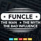 Funcle The Man Myth Bad Influence Father's Day Fun Uncle Svg T shirt Design.
