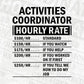Funny Activities Coordinator Hourly Rate Editable Vector T-shirt Design in Ai Svg Files