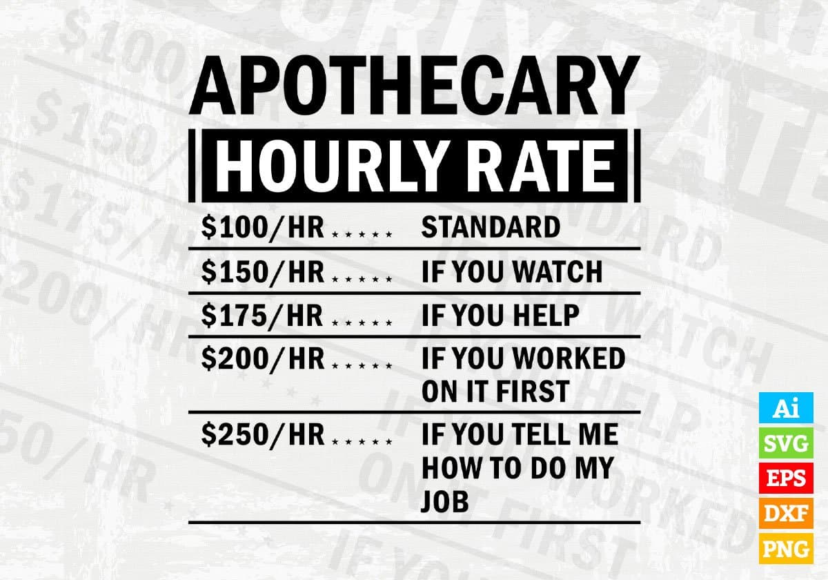 Funny Apothecary Hourly Rate Editable Vector T-shirt Design in Ai Svg Files
