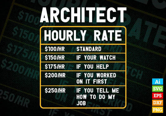 Funny Architect Hourly Rate Editable Vector T shirt Design In Svg Png Printable Files