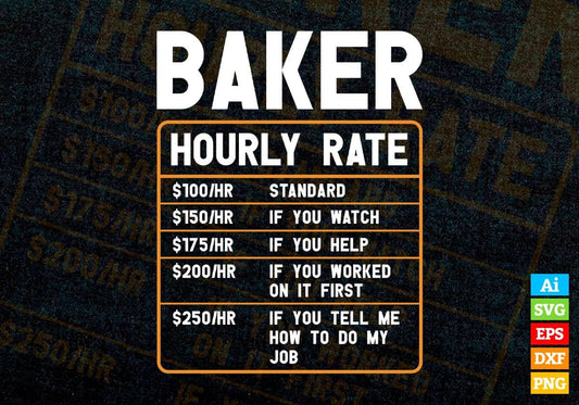 Funny Baker Hourly Rate Editable Vector T shirt Design In Svg Png Printable Files