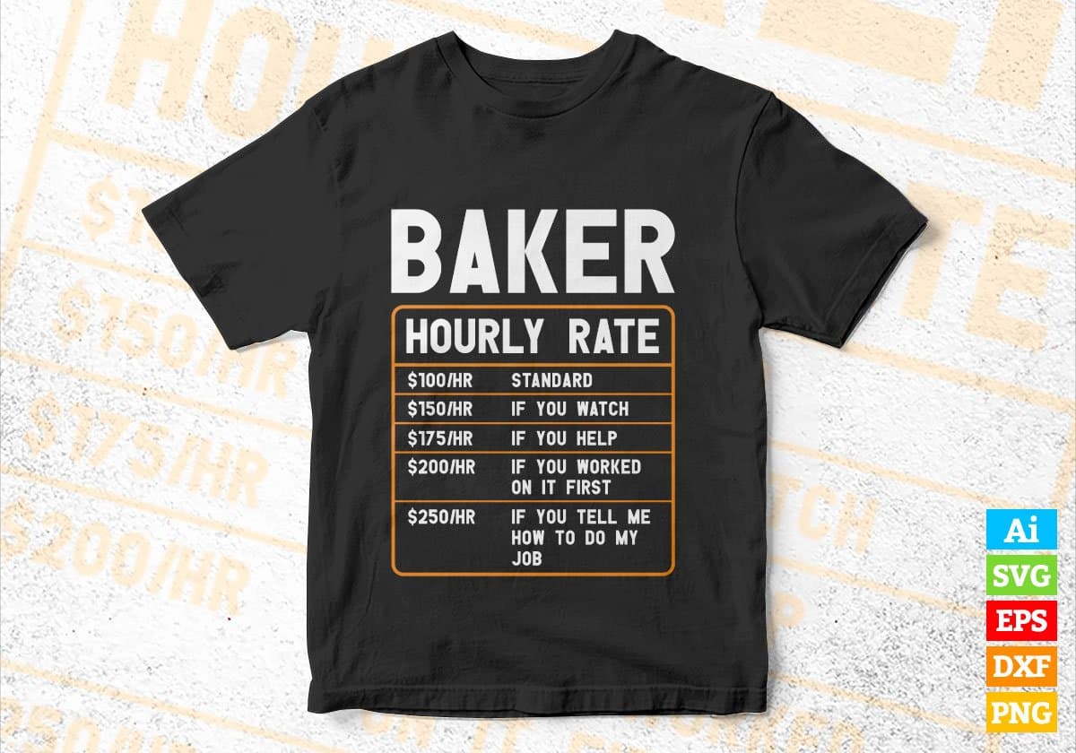 Funny Baker Hourly Rate Editable Vector T shirt Design In Svg Png Printable Files