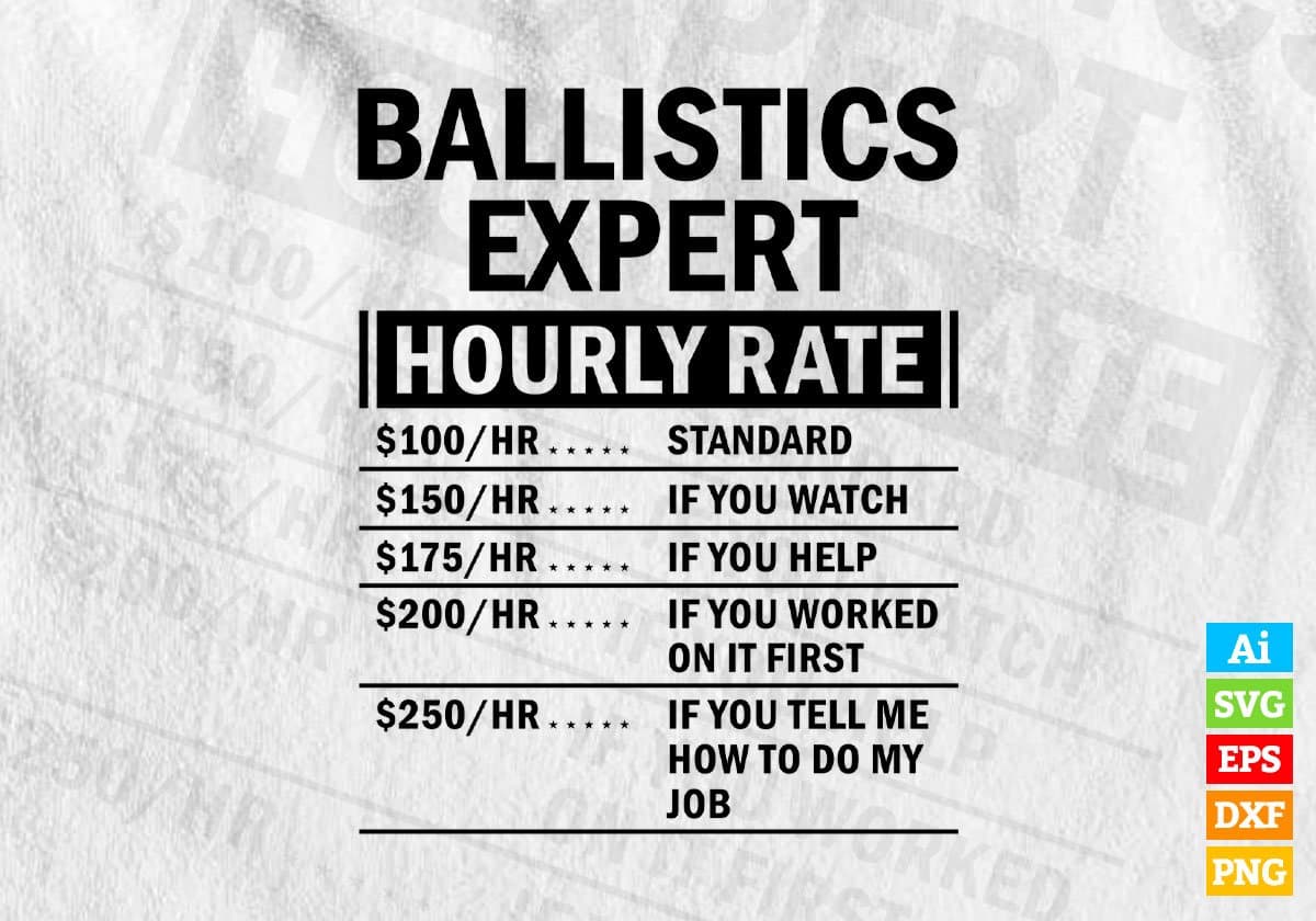 Funny Ballistics Hourly Rate Editable Vector T-shirt Design in Ai Svg Files
