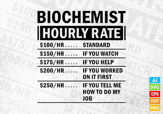 Funny Biochemist Hourly Rate Editable Vector T-shirt Design in Ai Svg Files