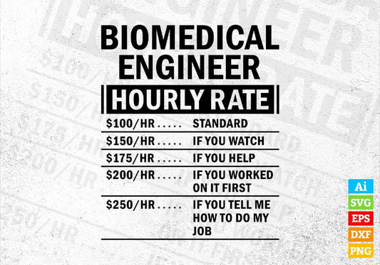 Funny Biomedical Engineer Hourly Rate Editable Vector T-shirt Design in Ai Svg Files