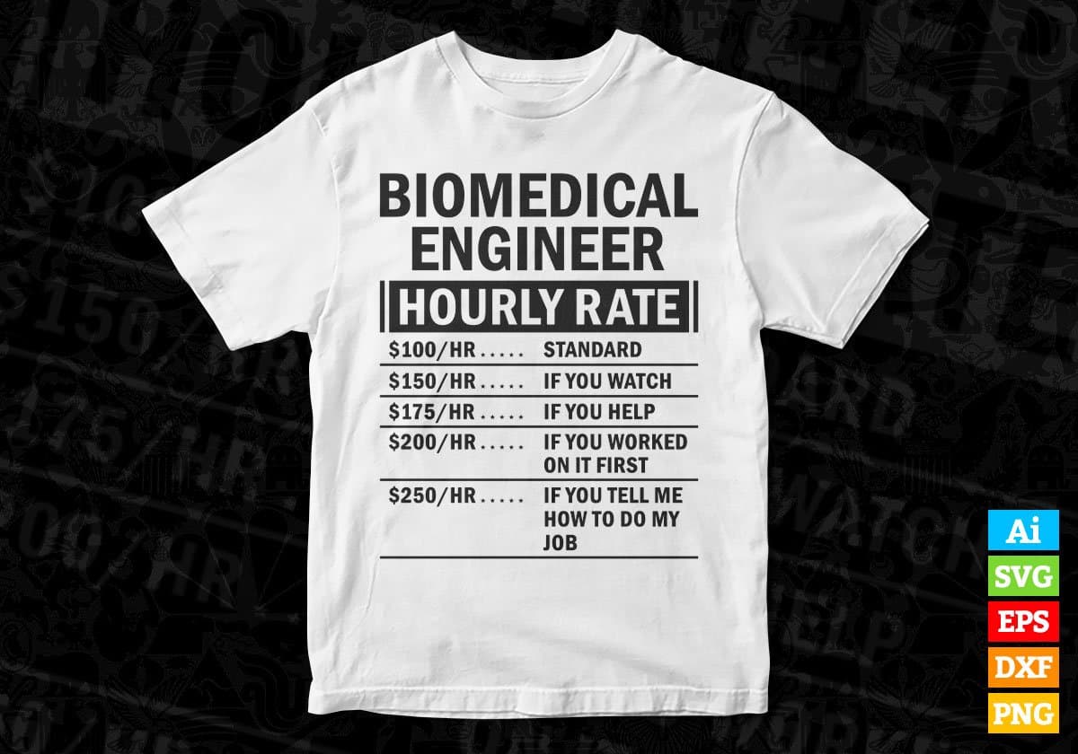 Funny Biomedical Engineer Hourly Rate Editable Vector T-shirt Design in Ai Svg Files