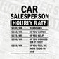 Funny Car Salesperson Hourly Rate Editable Vector T-shirt Design in Ai Svg Files