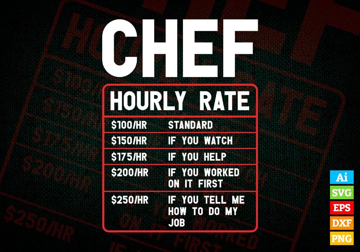 Funny Chef Hourly Rate Editable Vector T-shirt Designs In Svg Png Printable Files