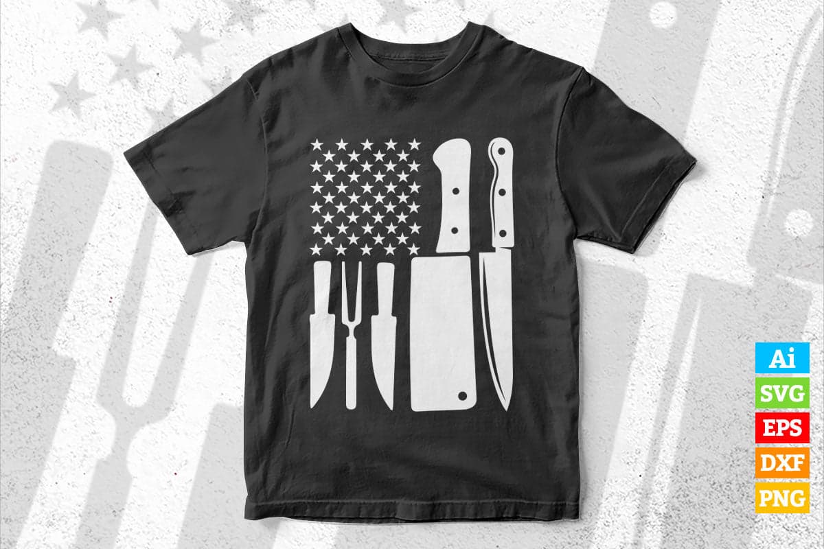 Funny Chef Set With the USA Flag T shirt Design Ai Png Svg Cricut Files