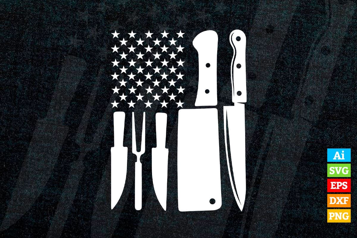 Funny Chef Set With the USA Flag T shirt Design Ai Png Svg Cricut Files