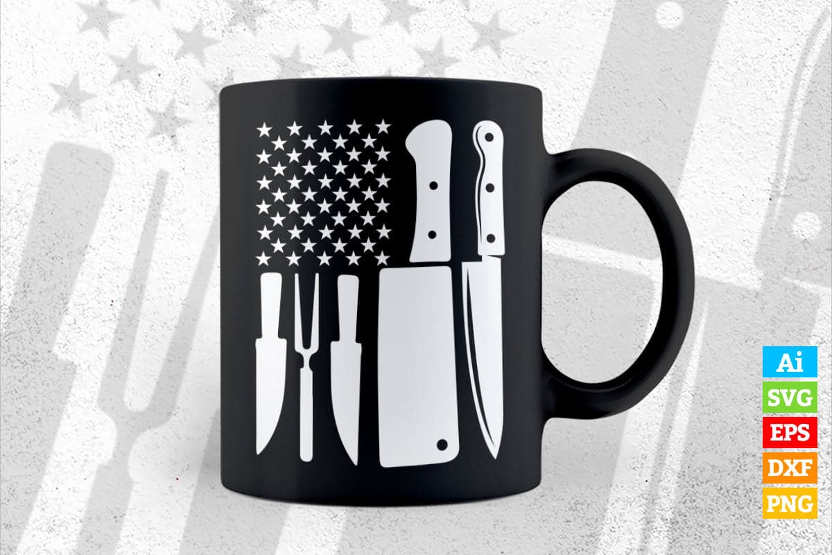 Funny Chef Set With the USA Flag T shirt Design Ai Png Svg Cricut Files