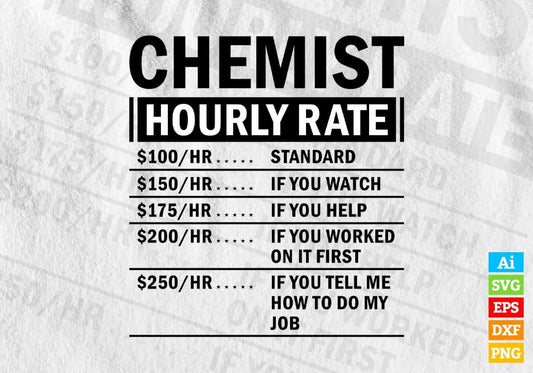 Funny Chemist Hourly Rate Editable Vector T-shirt Design in Ai Svg Files