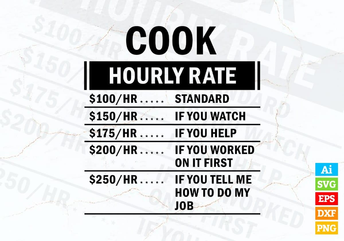 Funny Cook Hourly Rate Vector T-shirt Design Svg Files ...