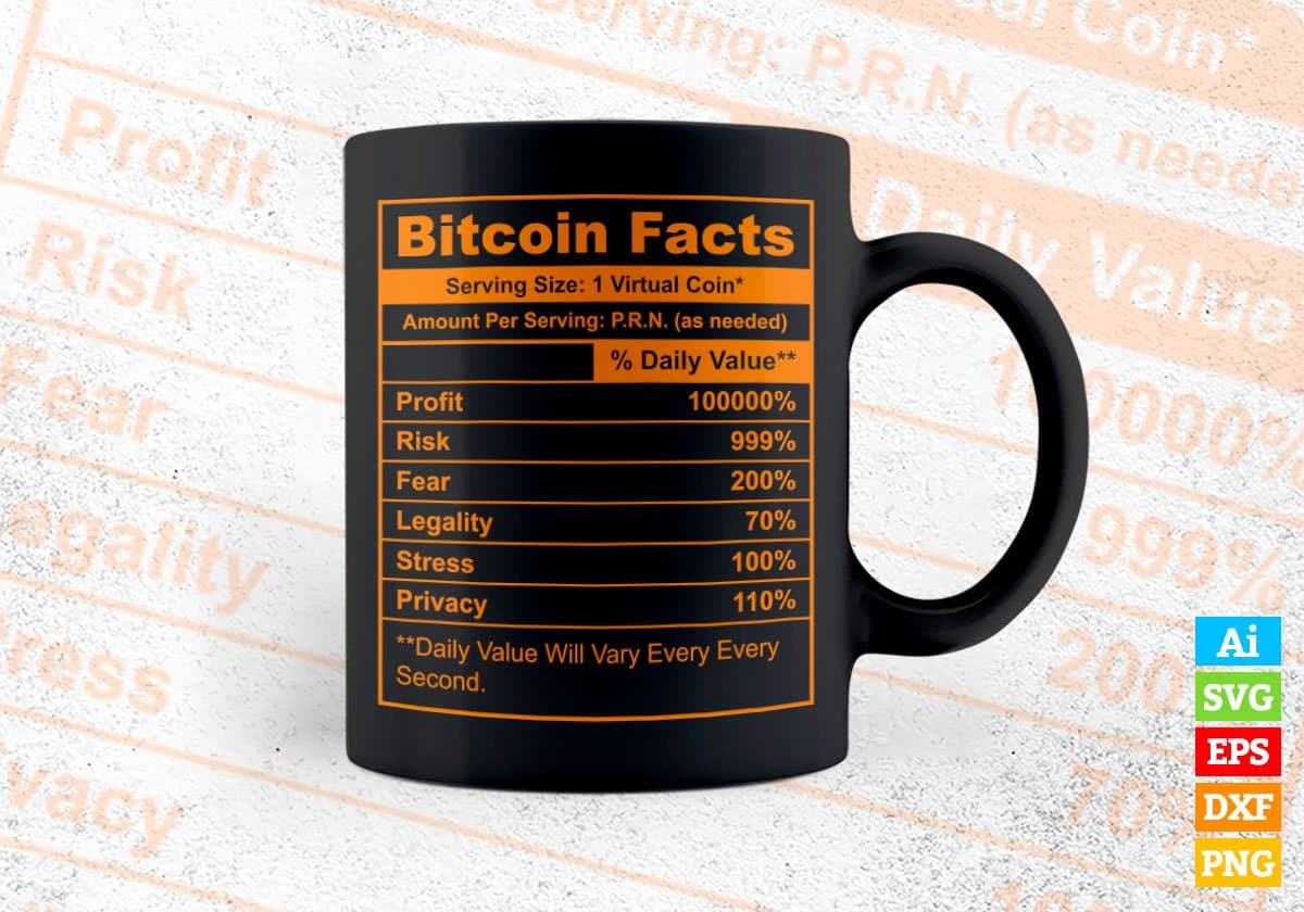 Funny Crypto Btc Bitcoin Nutrition Facts Editable Vector T-shirt Design in Ai Svg Files