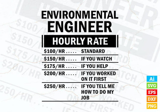 Funny Environmental Engineer Hourly Rate Editable Vector T-shirt Design in Ai Svg Files