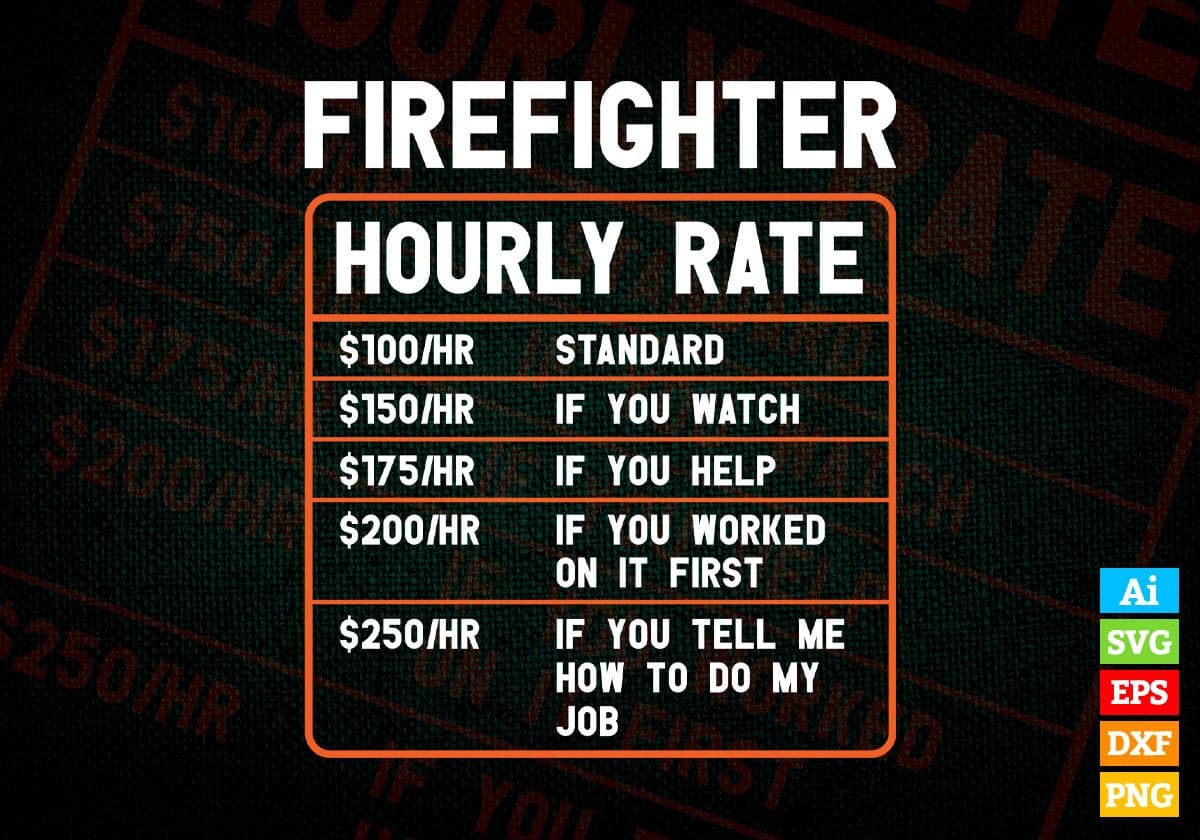 Funny Firefighter Hourly Rate Editable Vector T shirt Design In Svg Png Printable Files