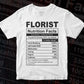 Funny Florist Nutrition Facts Editable Vector T-shirt Design in Ai Svg Png Files