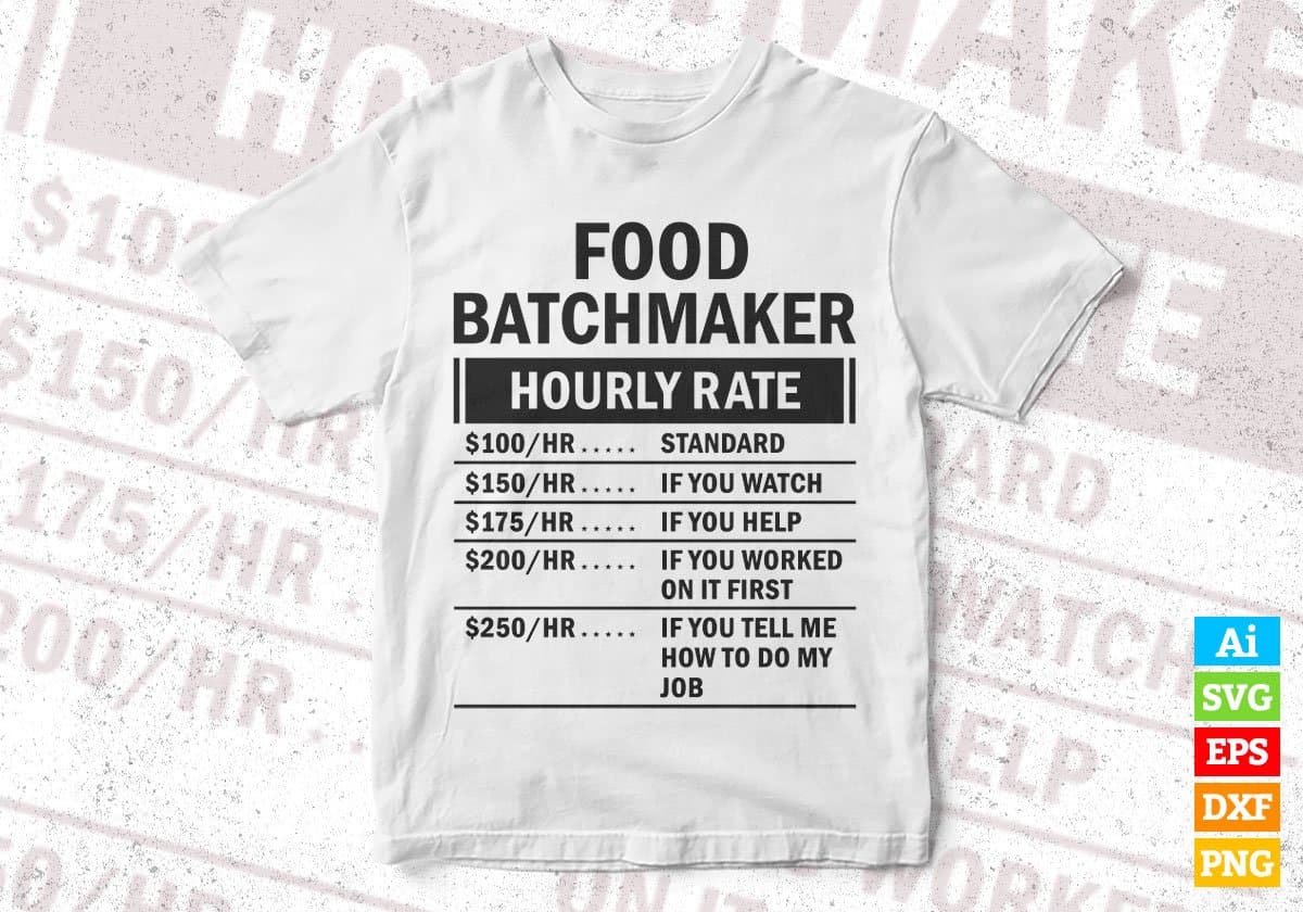 Funny Food Batchmaker Hourly Rate Editable Vector T-shirt Design in Ai Svg Files