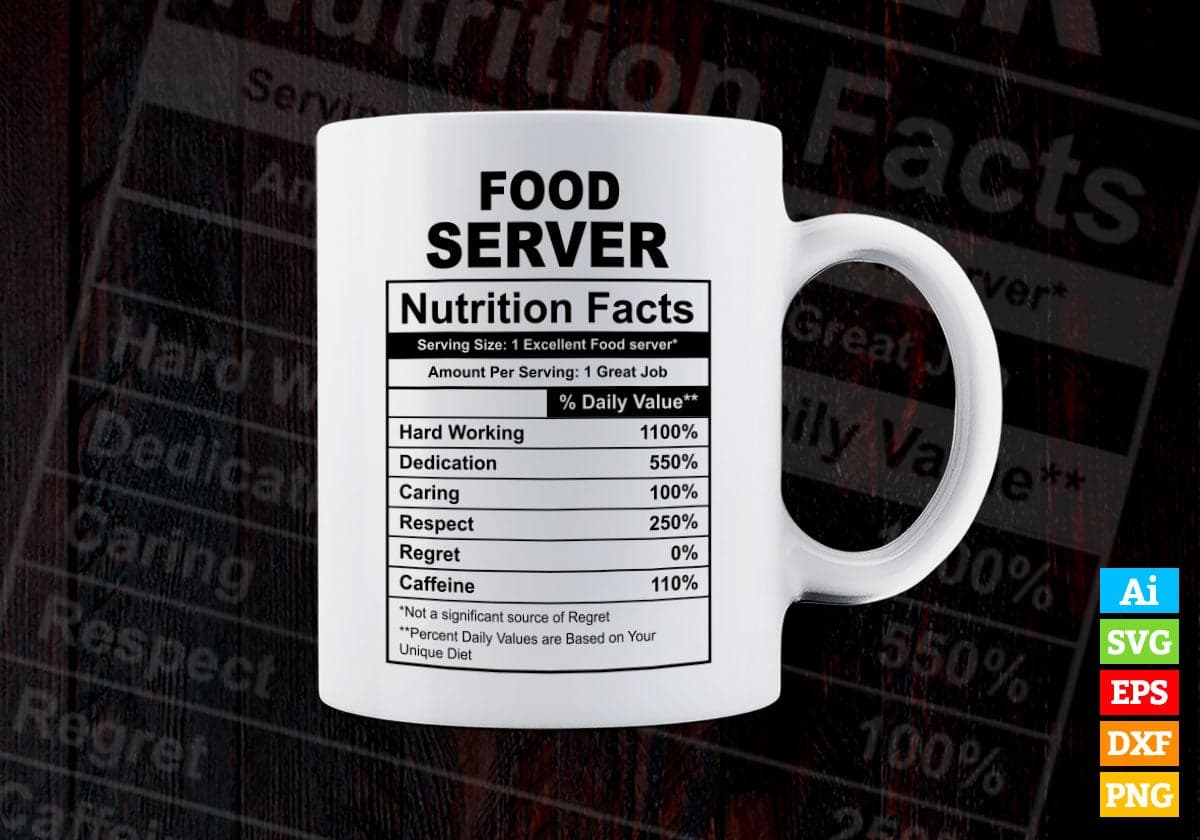 Funny Food Server Nutrition Facts Editable Vector T-shirt Design in Ai Svg Png Files