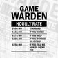 Funny Game Warden Hourly Rate Editable Vector T-shirt Design in Ai Svg Files