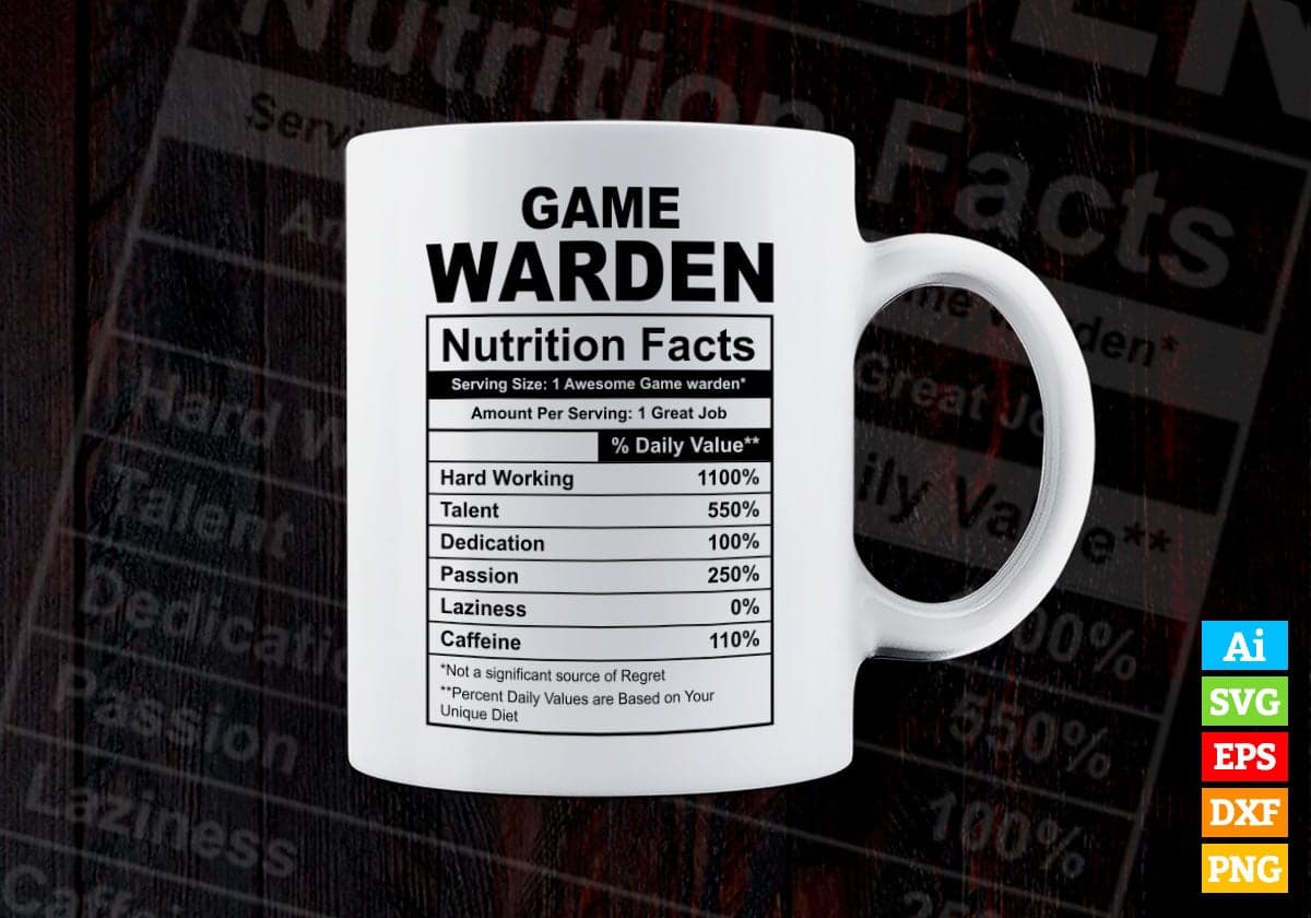 Funny Game Warden Nutrition Facts Editable Vector T-shirt Design in Ai Svg Png Files