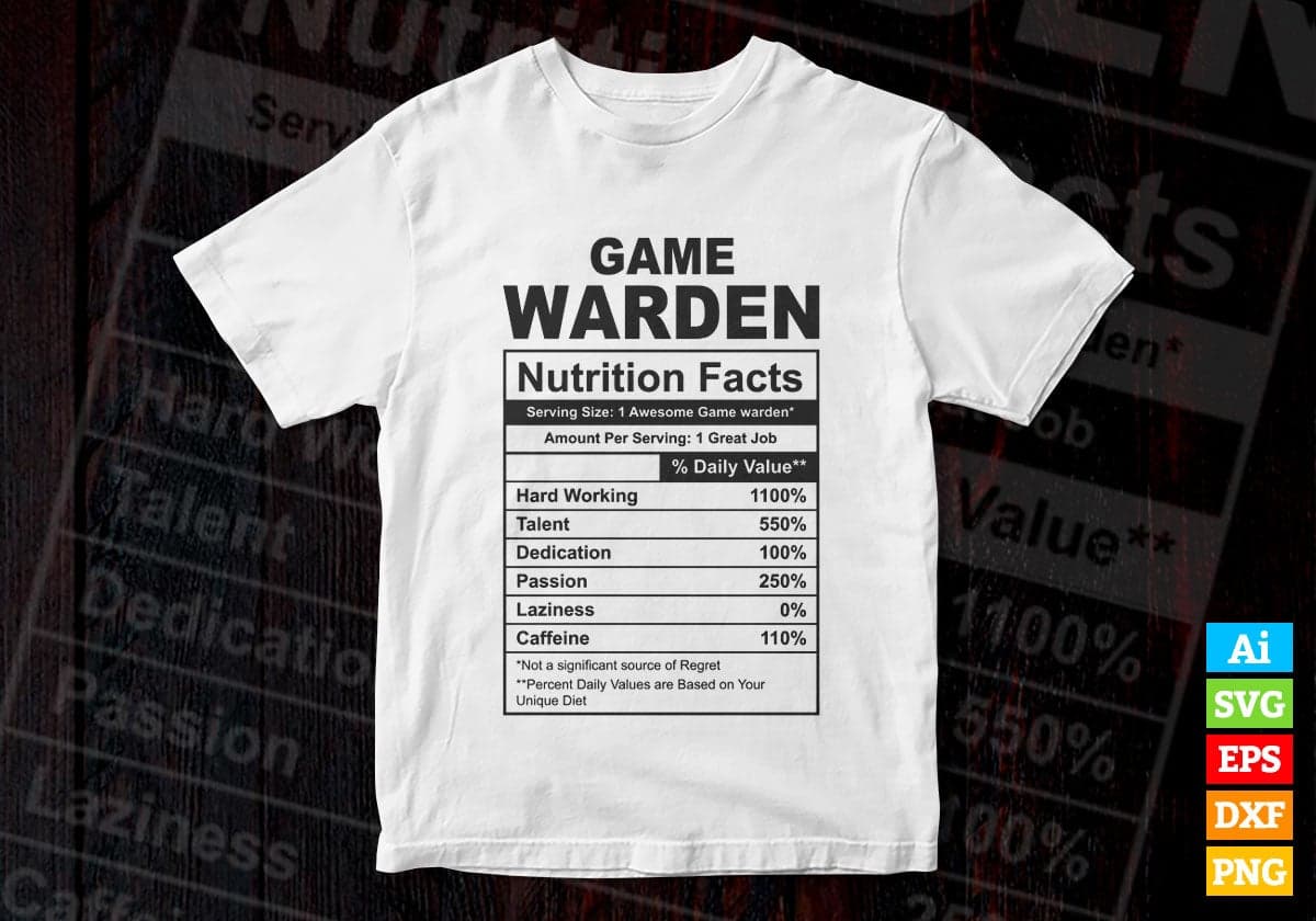 Funny Game Warden Nutrition Facts Editable Vector T-shirt Design in Ai Svg Png Files
