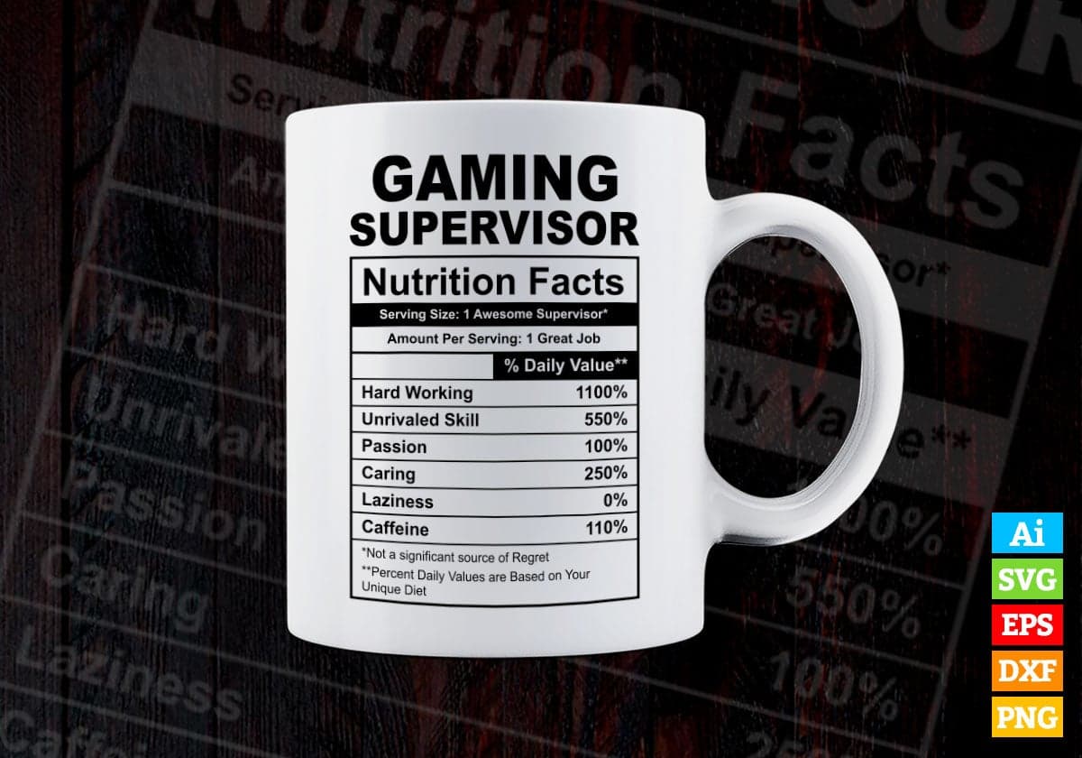 Funny Gaming Supervisor Nutrition Facts Editable Vector T-shirt Design in Ai Svg Png Files