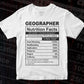Funny Geographer Nutrition Facts Editable Vector T-shirt Design in Ai Svg Png Files