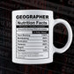 Funny Geographer Nutrition Facts Editable Vector T-shirt Design in Ai Svg Png Files