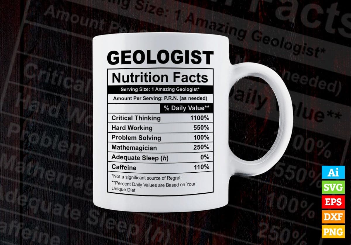 Funny Geologist Nutrition Facts Editable Vector T-shirt Design in Ai Svg Png Files