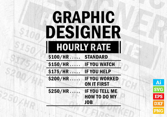 Funny Graphic Designer Hourly Rate Editable Vector T-shirt Design in Ai Svg Files