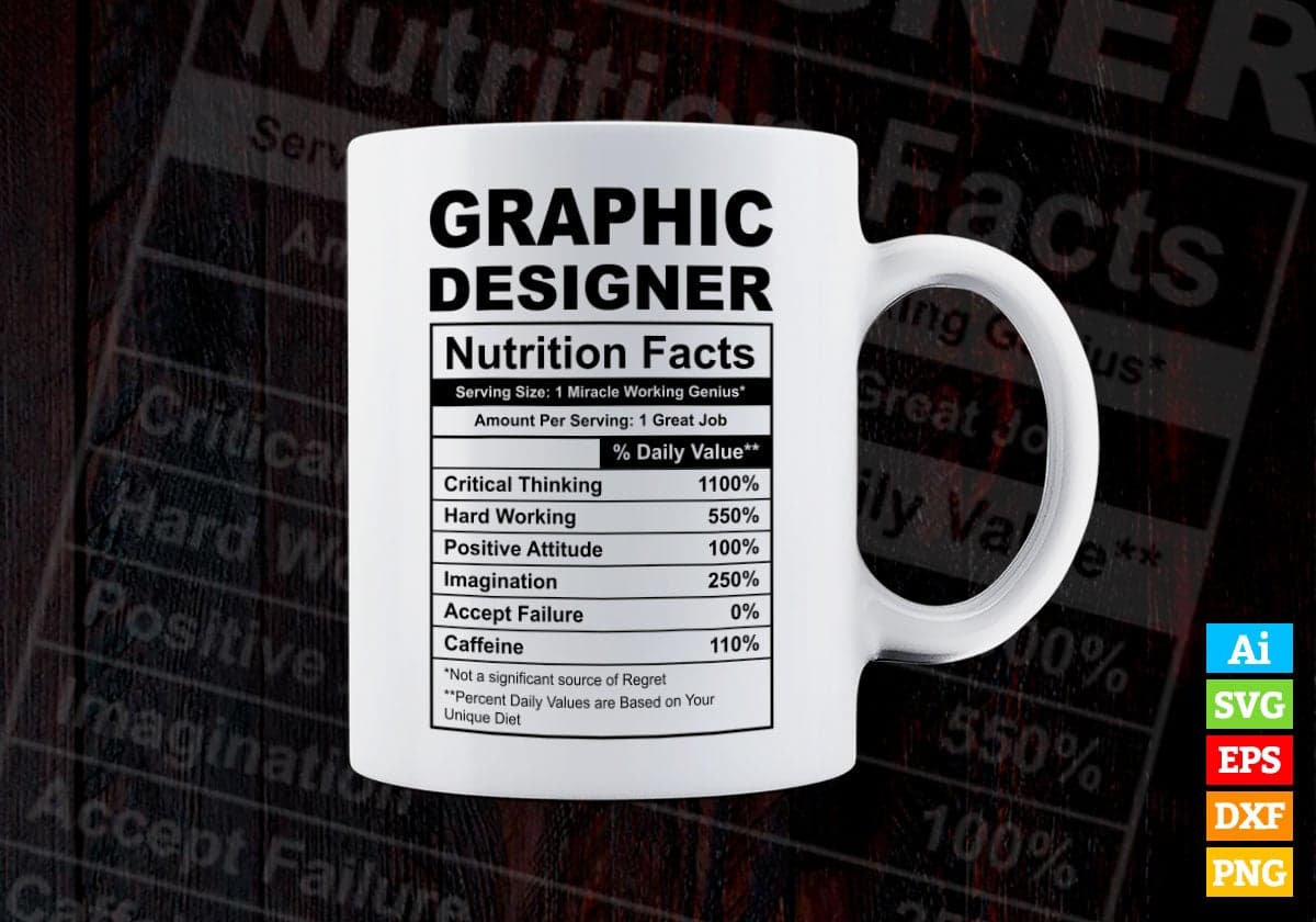 Funny Graphic Designer Nutrition Facts Editable Vector T-shirt Design in Ai Svg Png Files