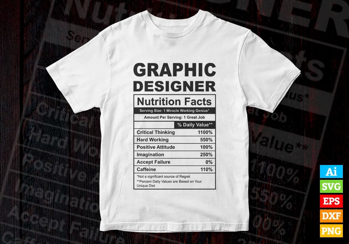 Funny Graphic Designer Nutrition Facts Editable Vector T-shirt Design in Ai Svg Png Files