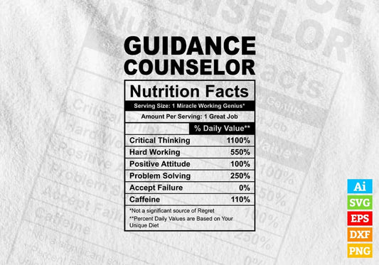 Funny Guidance Counselor Nutrition Facts Editable Vector T-shirt Design in Ai Svg Png Files